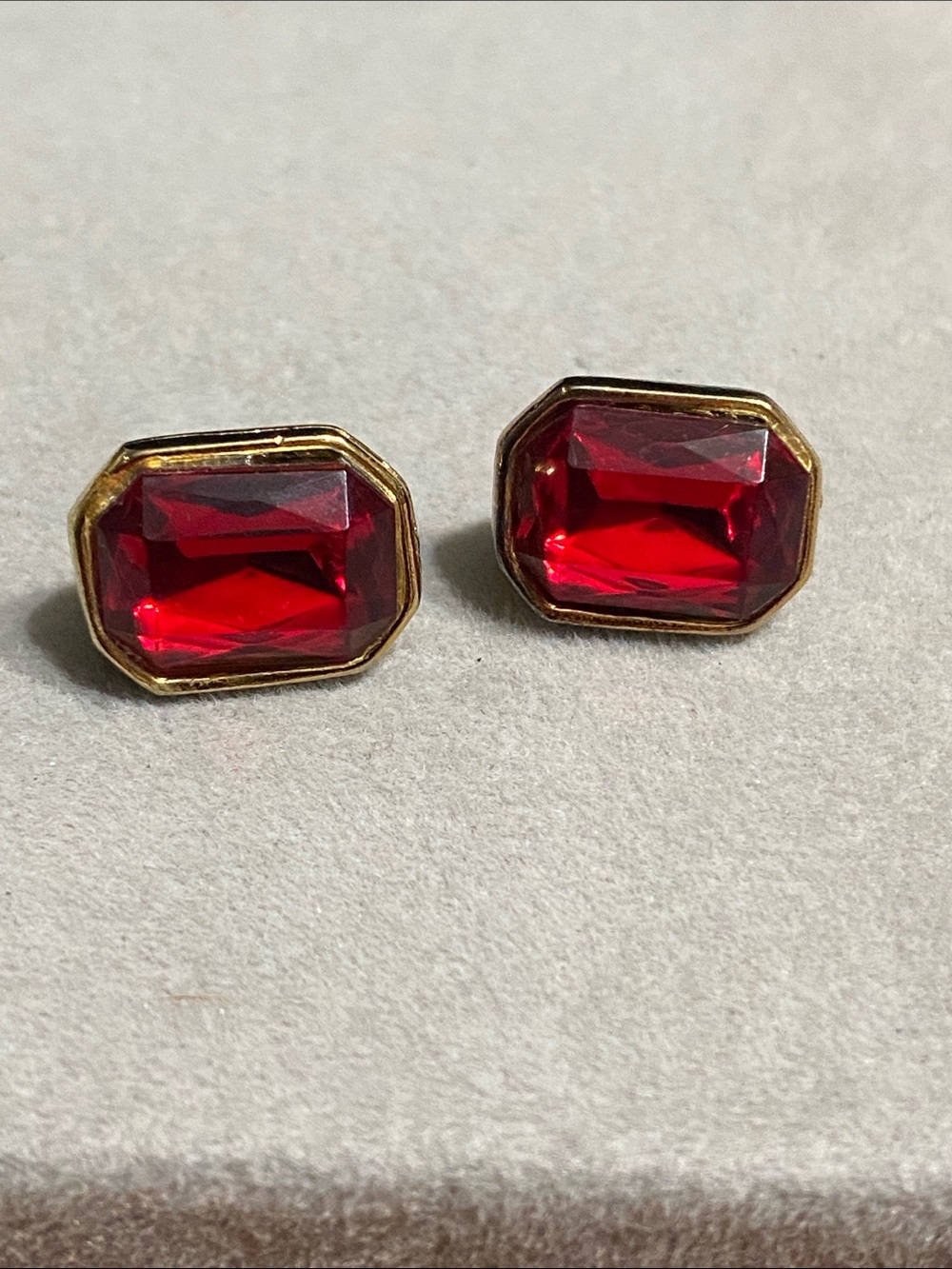 Red Octagon Crystal Stud Earrings - Gold Setting